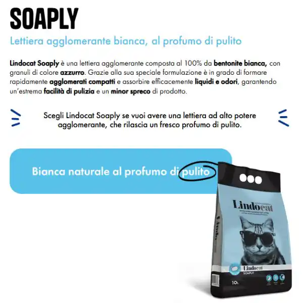 Lindocat Soaply lettiera agglomerante in bentonite bianca profumata