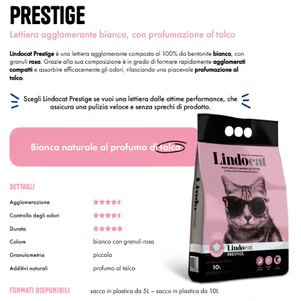 Lindocat Prestige lettiera agglomerante in bentonite bianca profumata