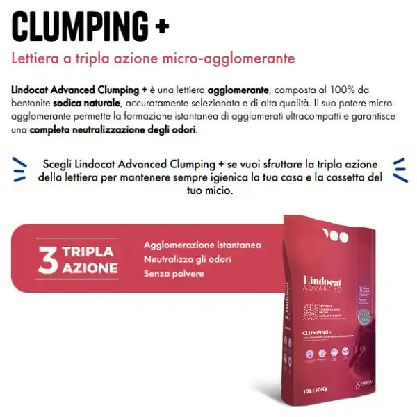 Lindocat Clumping Plus lettiera micro-agglomerante in bentonite naturale Tripla azione