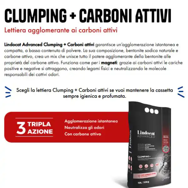 Lindocat Clumping Plus lettiera micro-agglomerante in bentonite naturale Tripla azione