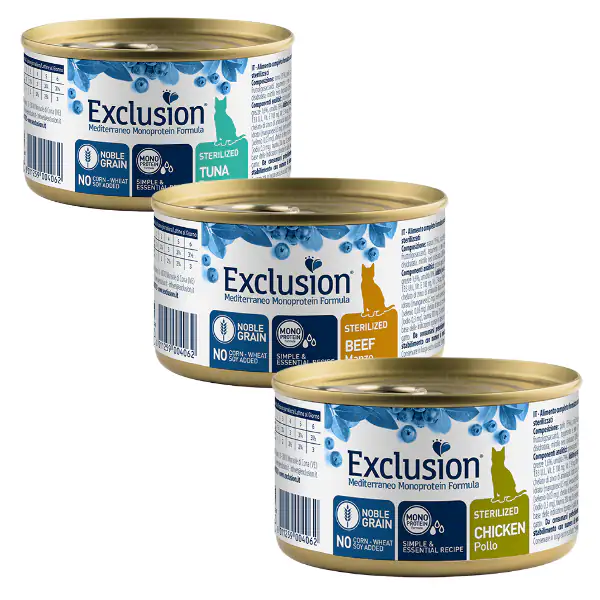 Exclusion Mediterraneo Cat Sterilizzato Noble Grain Monoproteico 85gr