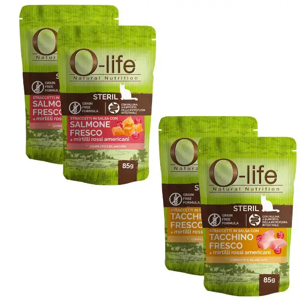 O-life Cat Sterilised Grain Free Straccetti in salsa multipack 4x85 gr