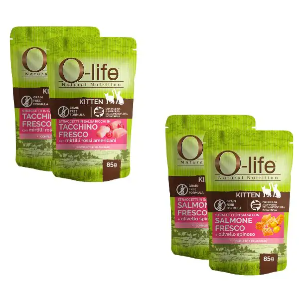 O-life Cat Kitten Grain Free Straccetti in salsa multipack 4x85 gr
