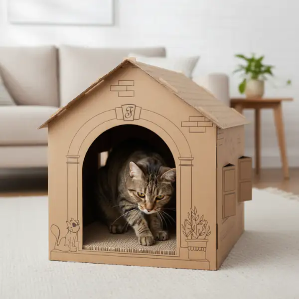 Casetta tiragraffi in cartone con catnip Ferribiella