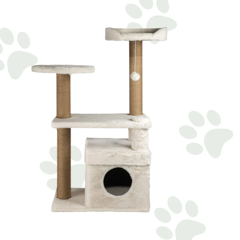 Tiragraffi verticale con cuccia e ripiani 111 cm