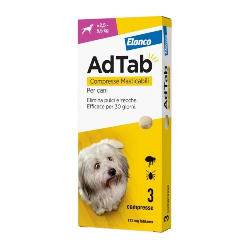 Pastiglie Aromatizzate Antiparassitarie per Cani Adtab 2,5-5,5kg