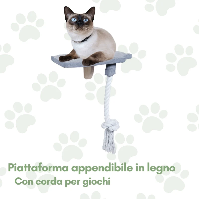 Piattaforma da Muro per Gatti con Corda