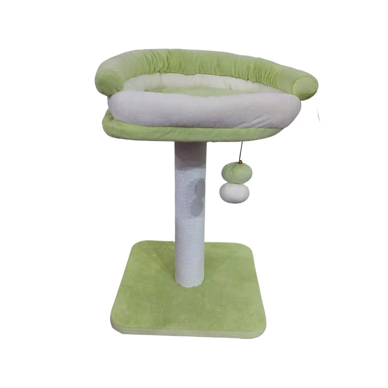 Tiragraffi latte menta 40×H62,5 cm con cuccia rialzata e giochi per gatti