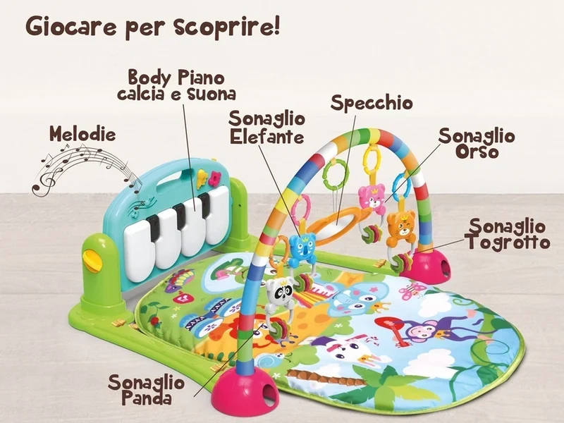 Palestrina tappeto neonato 3 in 1 pianoforte con luci suoni e peluche