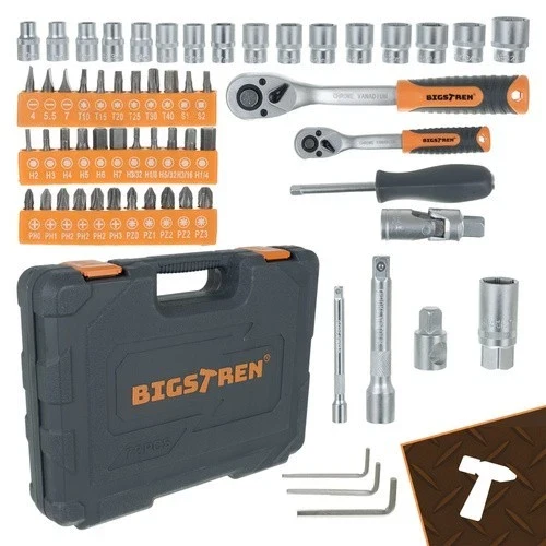 Set di utensili Bigstretch da 72 pezzi, chiavi a bussola da 1/4" e 1/2", cricchetti da 72T