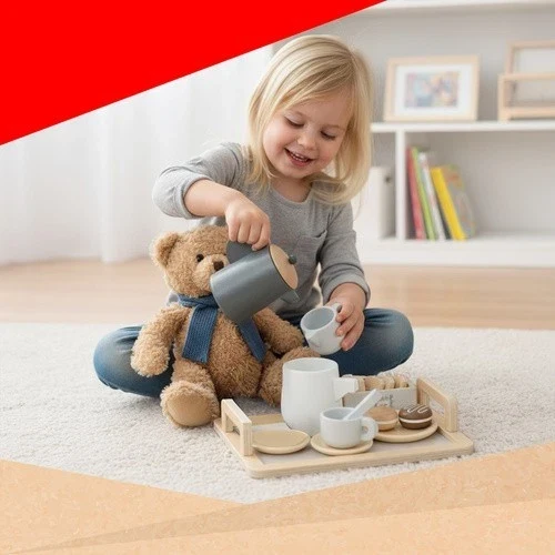 Giocattolo in legno per bambini set colazione gioco dolci tè biscotti tazzine