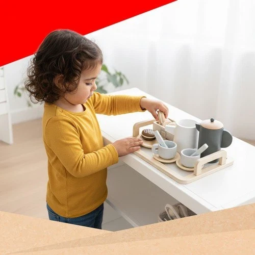 Giocattolo in legno per bambini set colazione gioco dolci tè biscotti tazzine