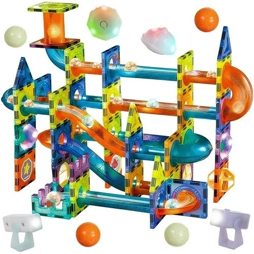 Costruzioni magnetiche giocattolo pista magnetica per biglie 3D per bambini, 110 pezzi!