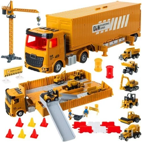 Set veicoli da costruzione con gru e tanti accessori