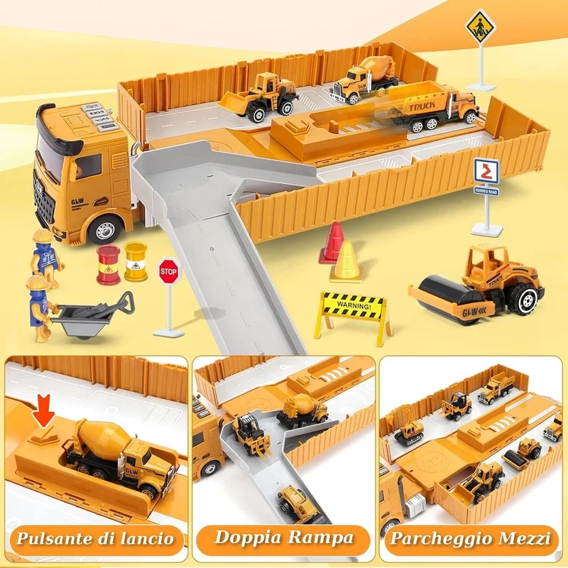 Set veicoli da costruzione con gru e tanti accessori