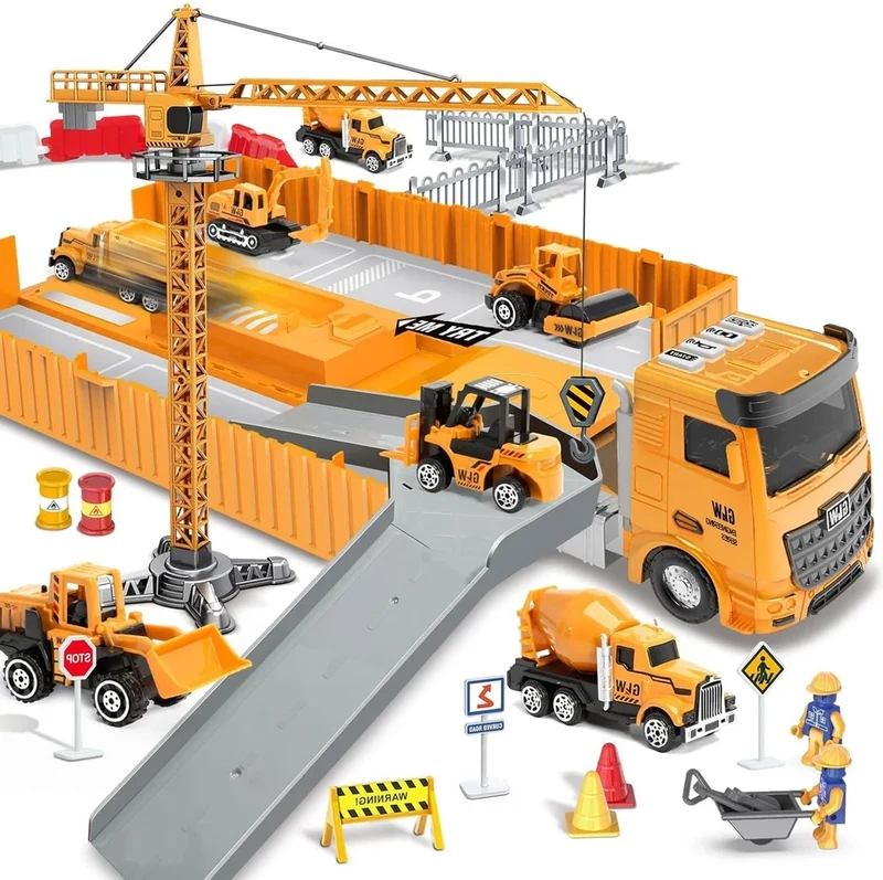 Set veicoli da costruzione con gru e tanti accessori