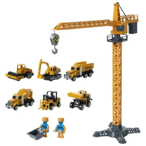 Set veicoli da costruzione con gru e tanti accessori