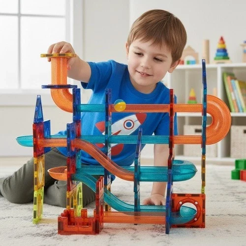 Costruzioni magnetiche giocattolo pista magnetica per biglie 3D per bambini, 96 pezzi!