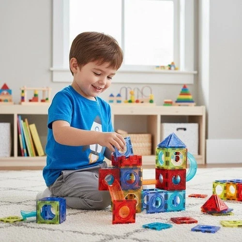 Costruzioni magnetiche giocattolo pista magnetica per biglie 3D per bambini, 96 pezzi!
