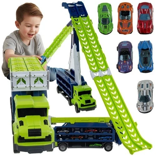 Camion con scivolo per bambini, pista per auto garage per macchinine giocattolo!