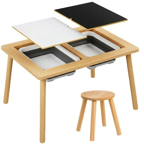 Tavolo per bambini in legno+ 1 sedia tavolino gioco studio lavagna contenitori