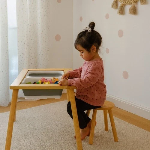 Tavolo per bambini in legno+ 1 sedia tavolino gioco studio lavagna contenitori