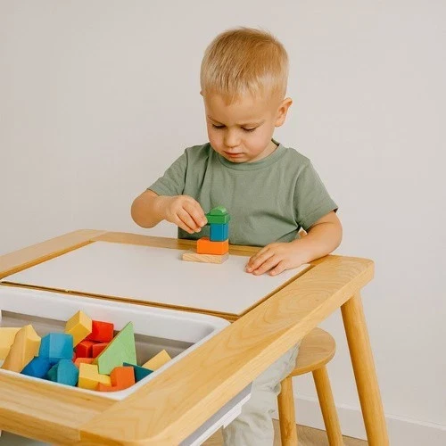 Tavolo per bambini in legno+ 1 sedia tavolino gioco studio lavagna contenitori