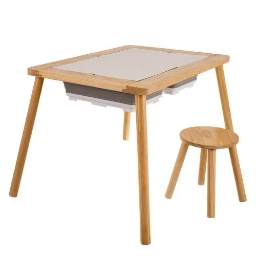 Tavolo per bambini in legno+ 1 sedia tavolino gioco studio lavagna contenitori