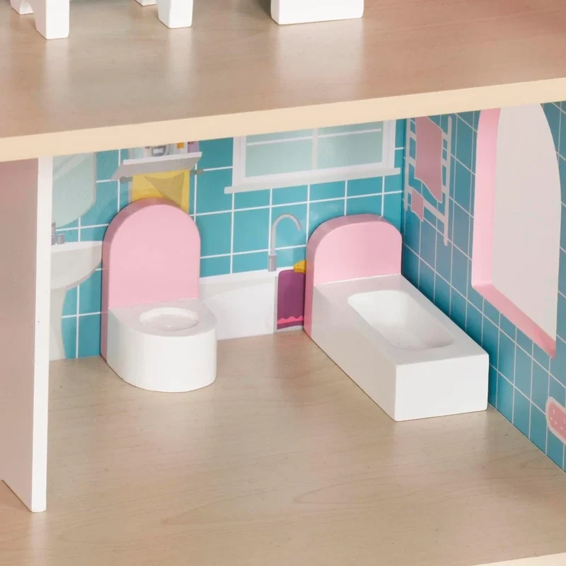 Casa delle Bambole in Legno XXL con luci Led 3 piani con mobili e accessori