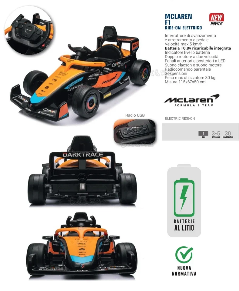 Auto Elettrica per bambini McLaren F1 batteria al LITIO