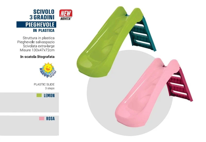 Scivolo rosa per bambini da giardino con 3 gradini 130x47x72 cm marchio CE