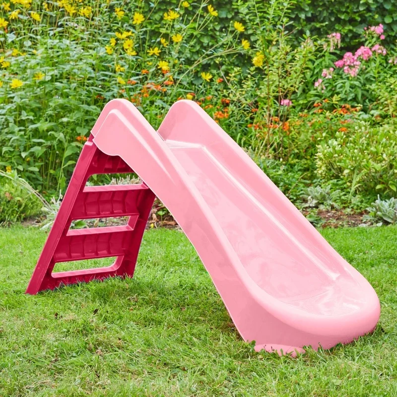 Scivolo rosa per bambini da giardino con 3 gradini 130x47x72 cm marchio CE