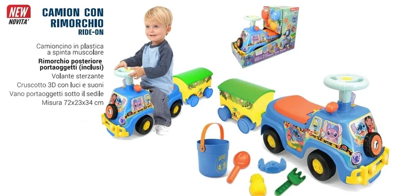 Ride on bambini disney stitch auto a spinta cavalcabile