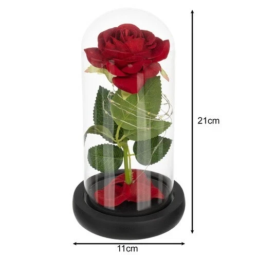 Rosa Eterna luci led Bella La Bestia Rosa Stabilizzata In Vetro+ scatola regalo