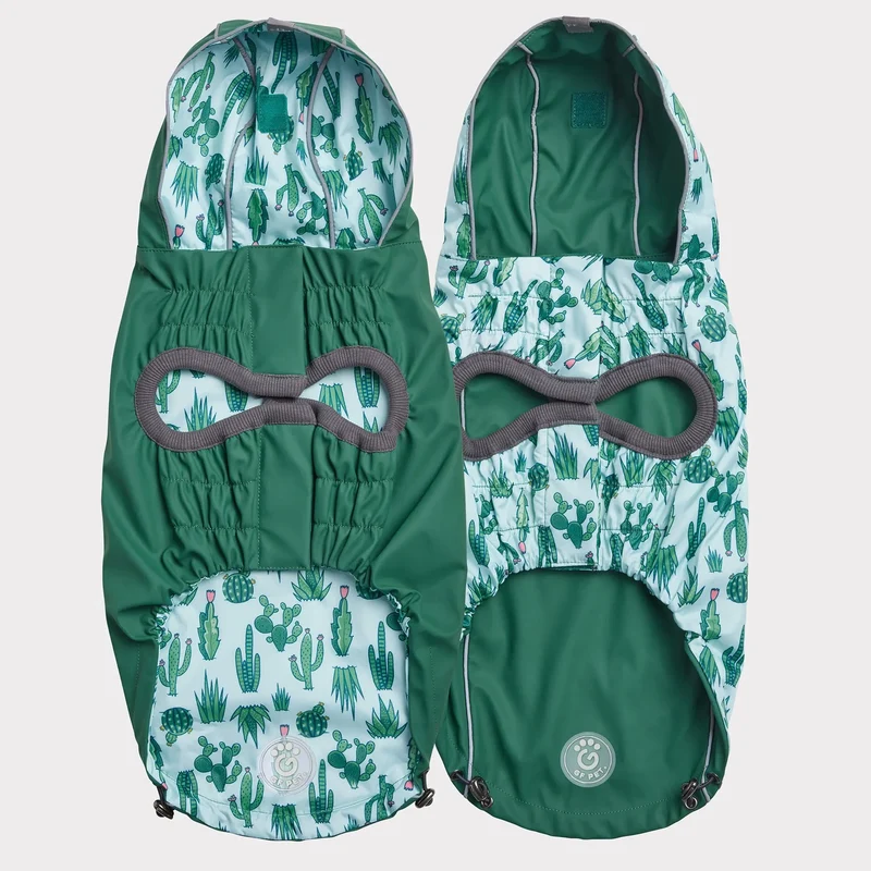 Reversible Dog Raincoat | Green Cactus