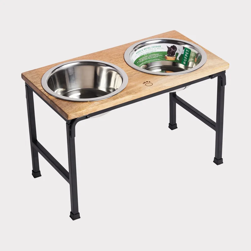 Wood & Metal Pet Feeder | Tall