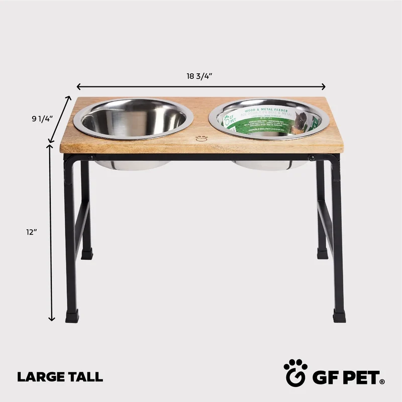 Wood & Metal Pet Feeder | Tall