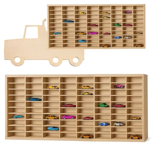 VETRINA ESPOSITORE MODELLISMO VETRINETTA IN LEGNO 80 scomparti modellini auto