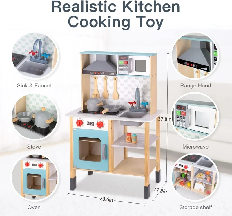 CUCINA giocattolo cucina IN LEGNO per bambini con ACCESSORI lavagna luci e suoni