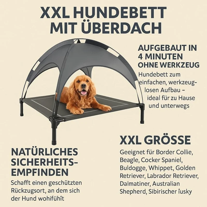 Cuccia rialzata XXL per cani lettino cani con materassino e tetto impermeabile
