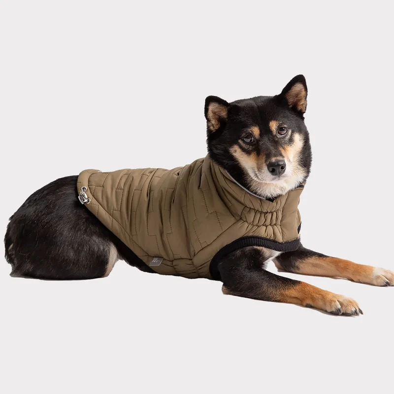 Reversible Chalet Dog Jacket | Khaki Nylon