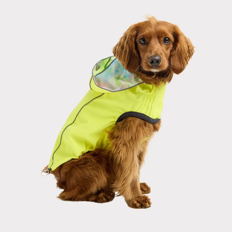Reversible Dog Raincoat | Neon Yellow and Tie-Dye
