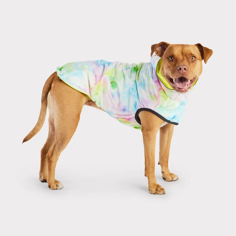 Reversible Dog Raincoat | Neon Yellow and Tie-Dye