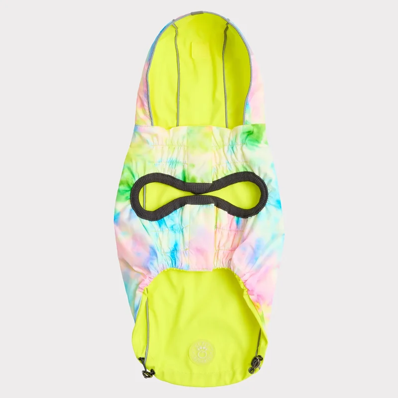 Reversible Dog Raincoat | Neon Yellow and Tie-Dye