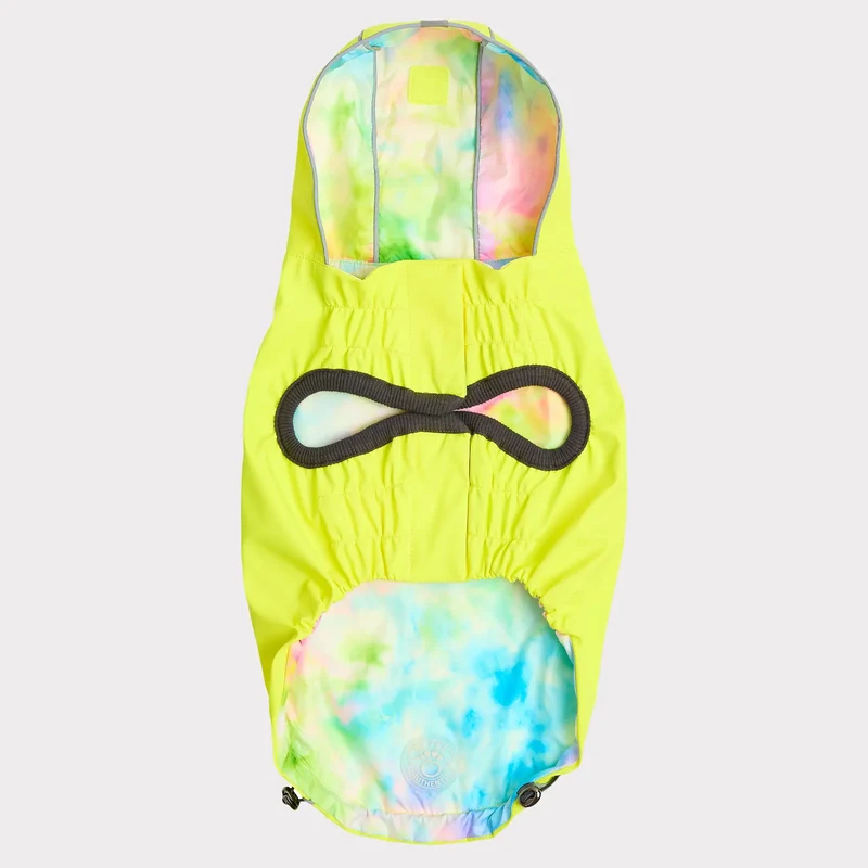 Reversible Dog Raincoat | Neon Yellow and Tie-Dye