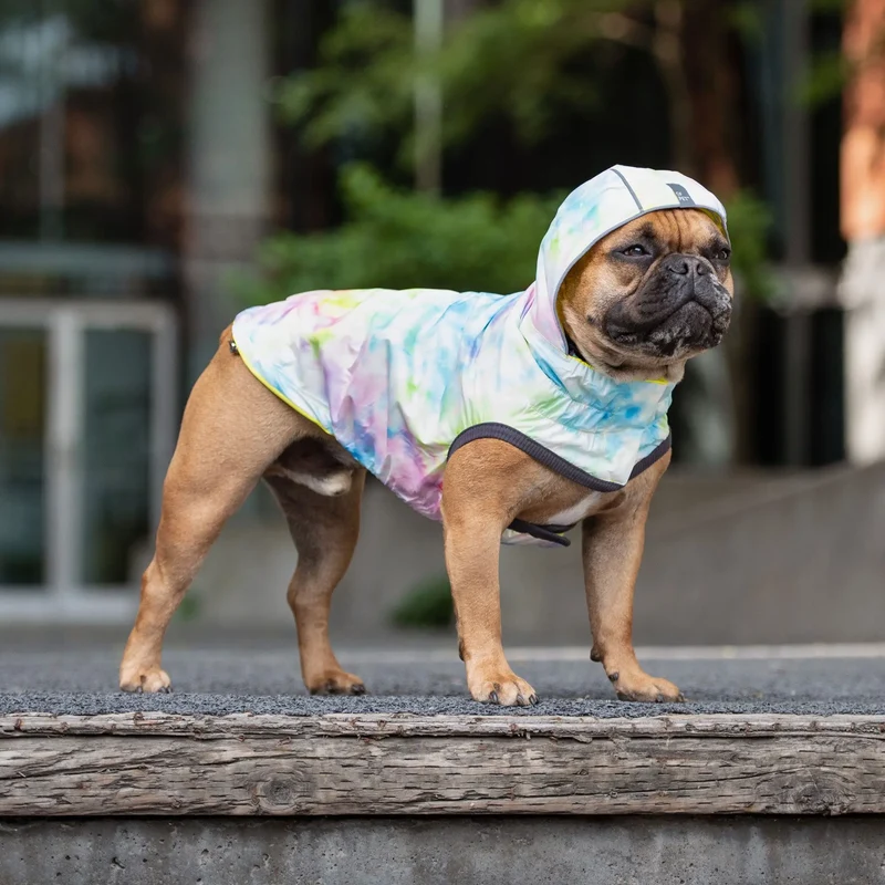 Reversible Dog Raincoat | Neon Yellow and Tie-Dye