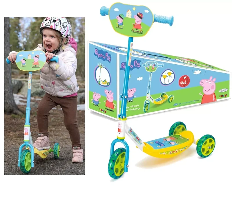 Monopattino a tre ruote con struttura in metallo e grafiche di Peppa Pig