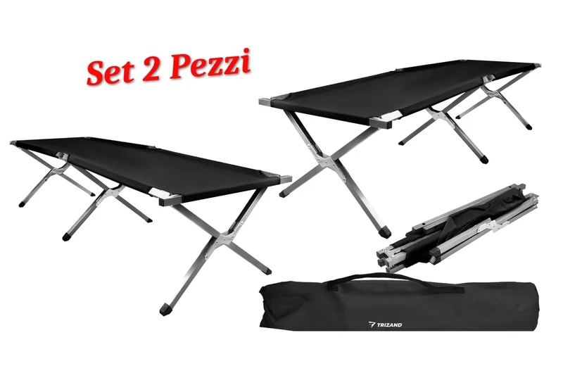 set 2 Lettini brandina da campeggio camping giardino alluminio pieghevole+ borse