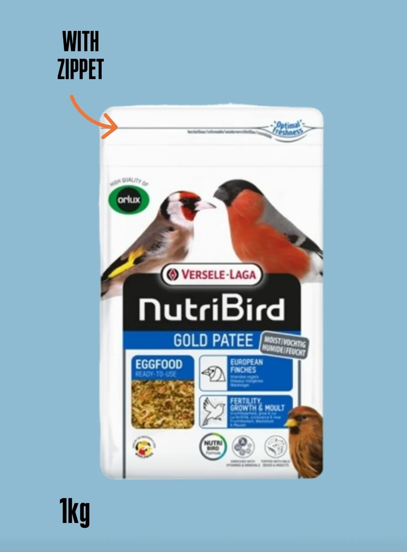 NUOVO Nutribird Gold Patee per uccelli domestici 1 kg (con cerniera)