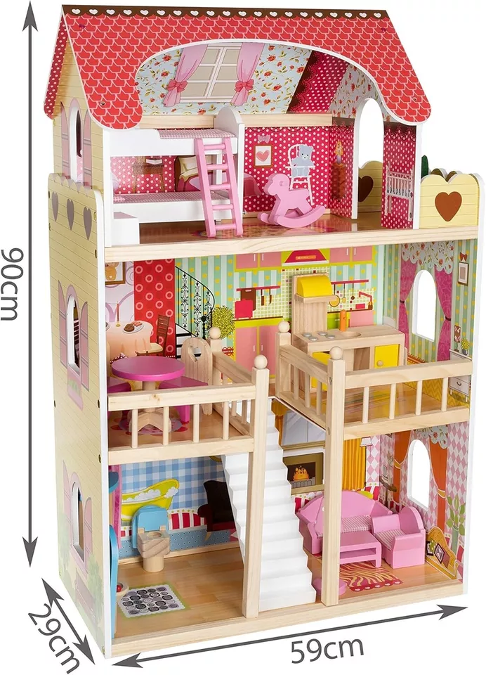 Casa delle Bambole in Legno villa bambole fashion per bambine accessori e luce